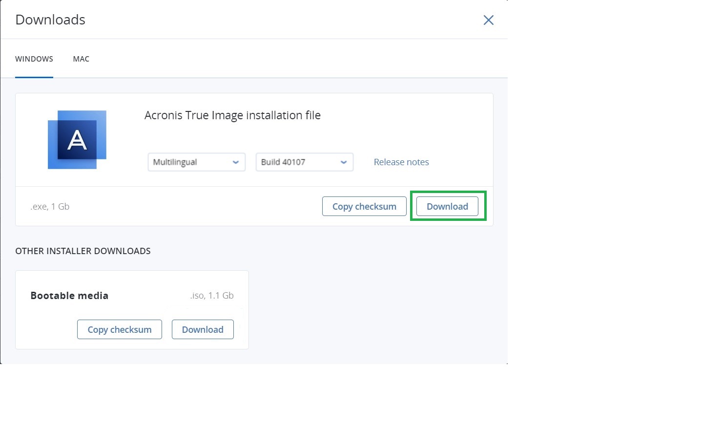 60195: Acronis True Image: Repair, update and clean installation on Windows