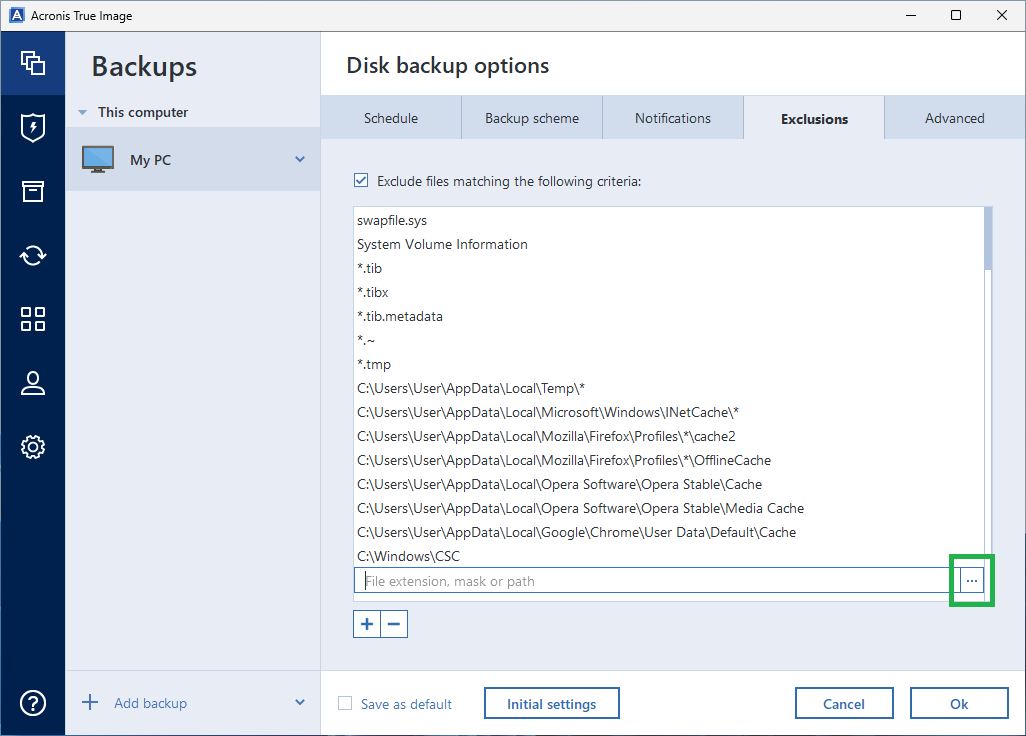 Acronis True Image: How to exclude a disk from an entire PC backup