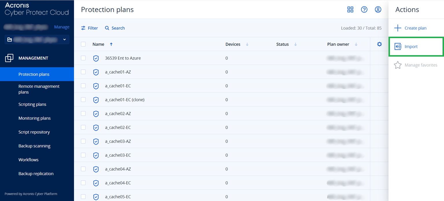 Acronis Cyber Protect: How to export and import protection plans