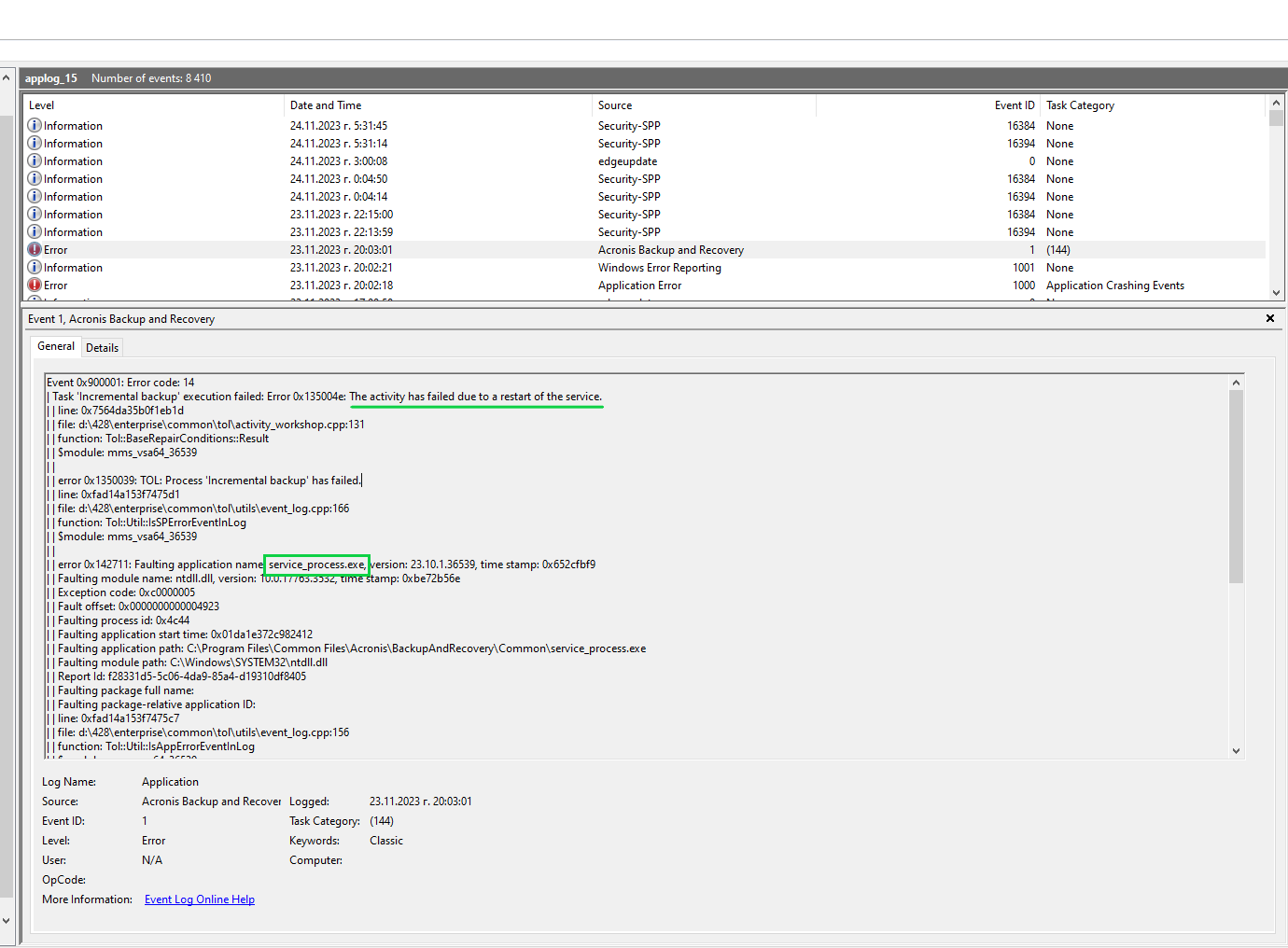 73225: Acronis Cyber Protect: service_process crashes while collecting ...