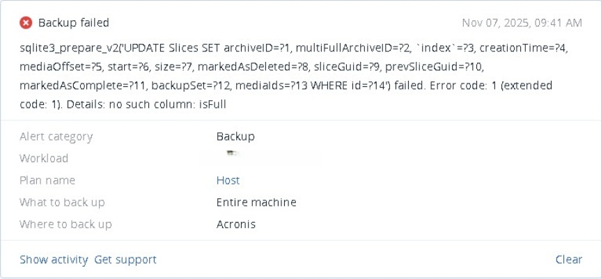 Tape backup deletion fails with an SQLite error after upgrading to ...