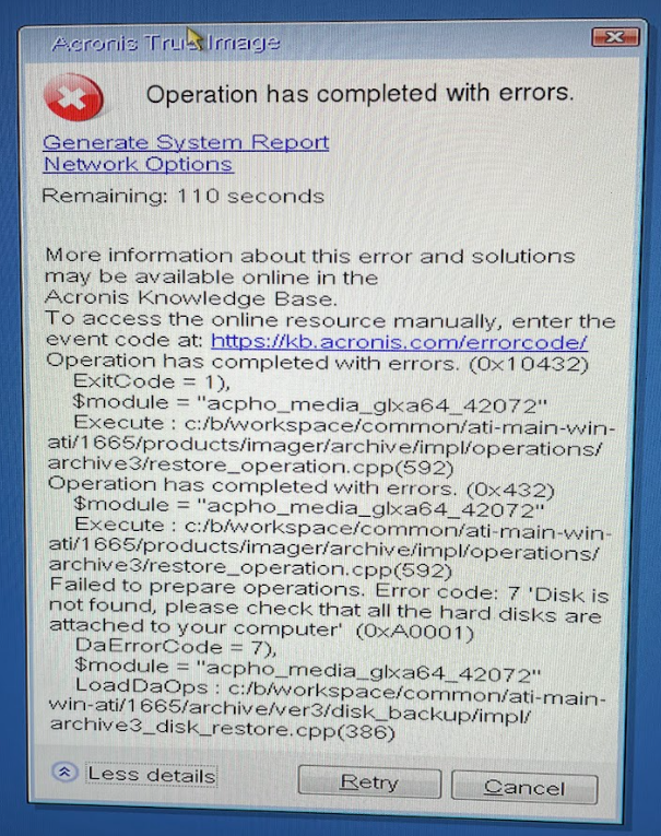 73580: Acronis True Image：Linux メディアが内蔵 SSD を認識しない