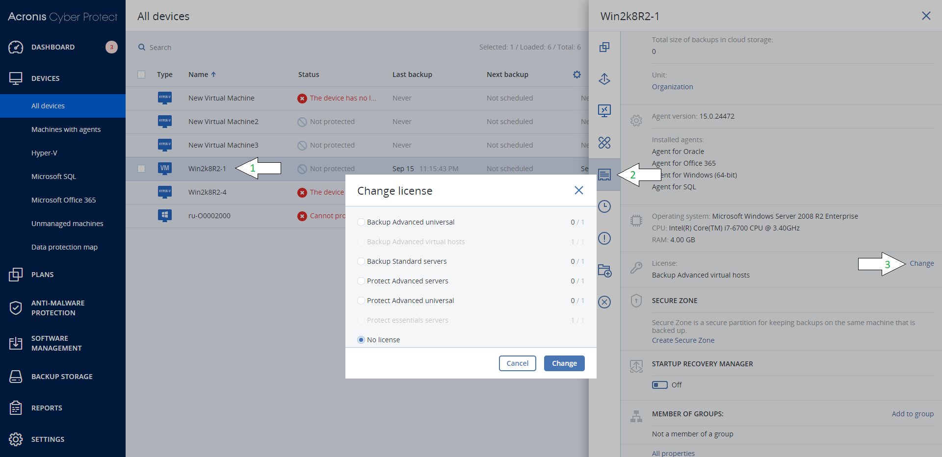 67155: Acronis Cyber Protect: How to assign Virtual Host license when  installing agents inside guest OS of virtual machines