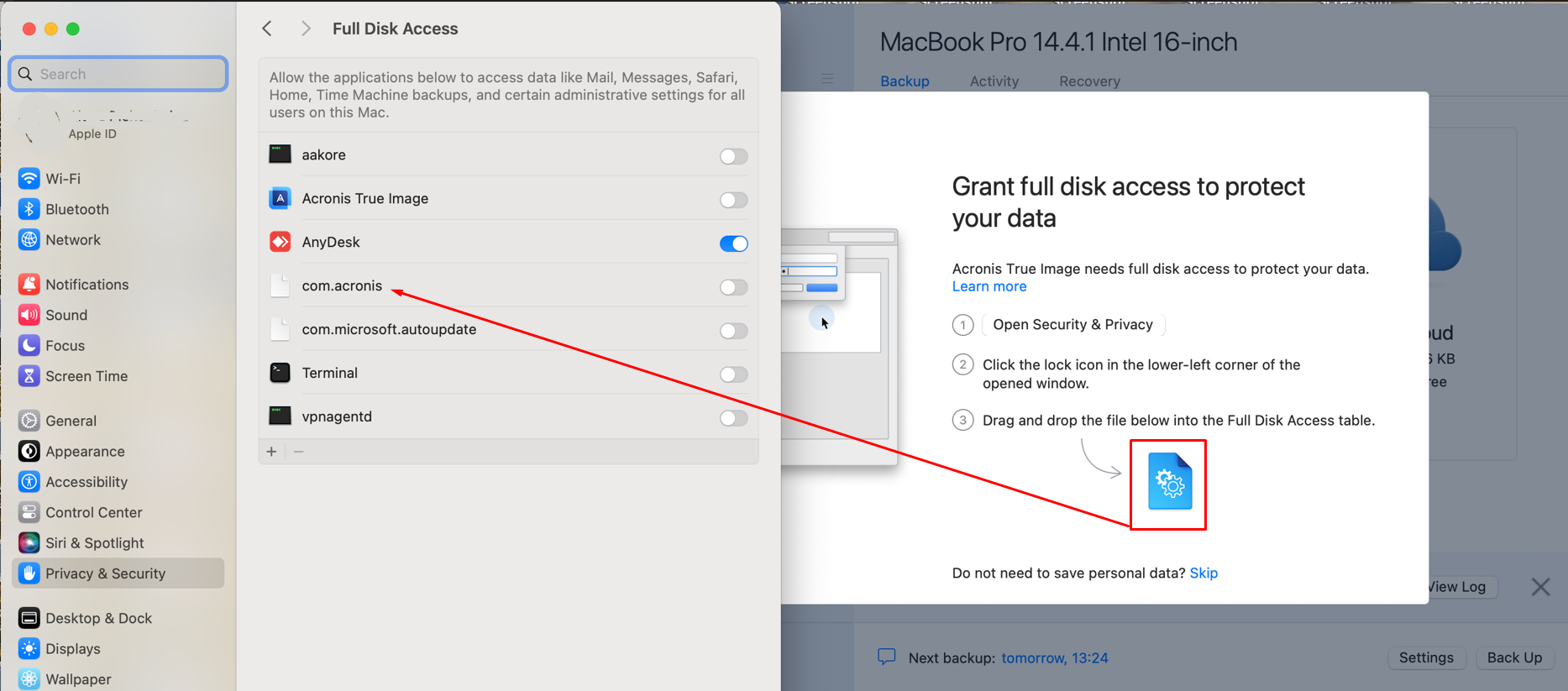 mojave cant grant full disk access to acronis true image