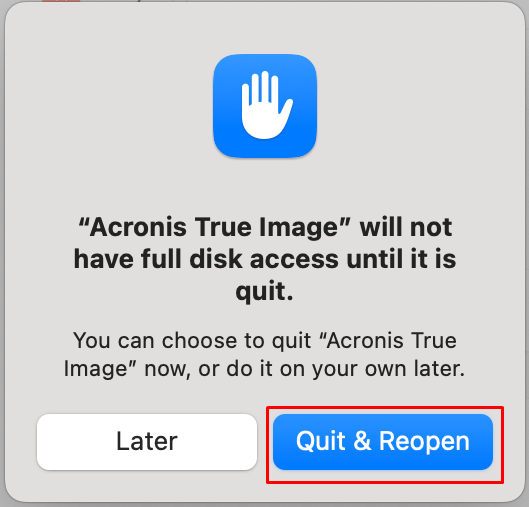 mojave cant grant full disk access to acronis true image