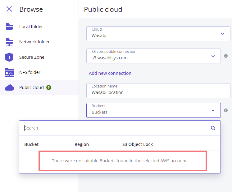 Acronis Cyber Protect Cloud Adding Wasabi storage location (S3 bucket