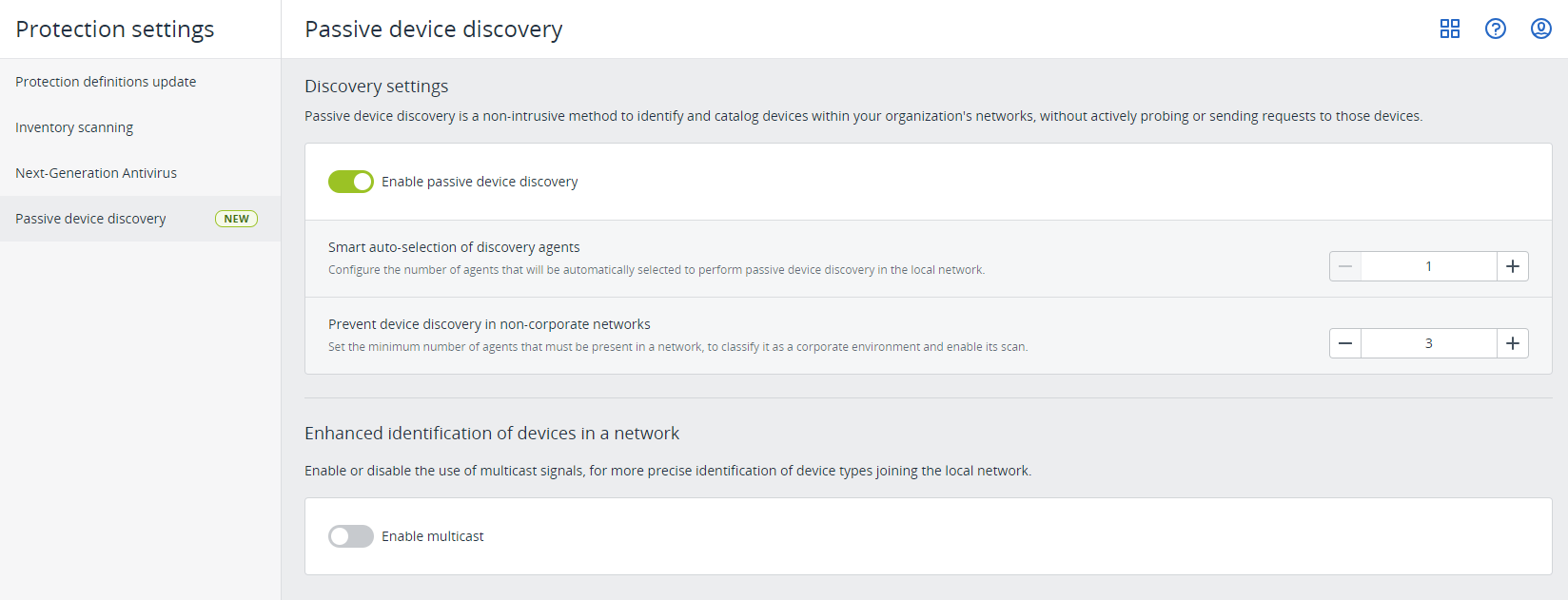 Acronis Cyber Protect Cloud: Passive Device discovery is enabled by default