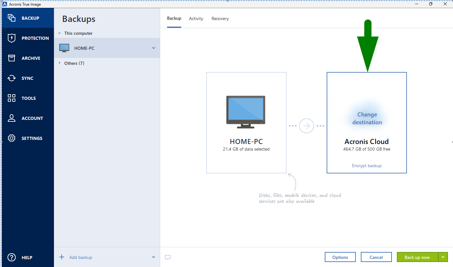 acronys true image backup entire pc