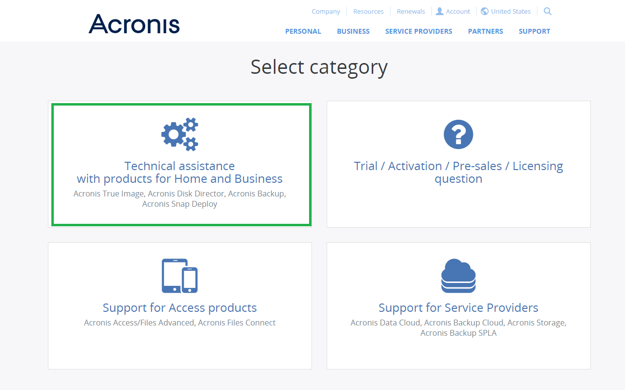 8153: Getting Support through Acronis Website