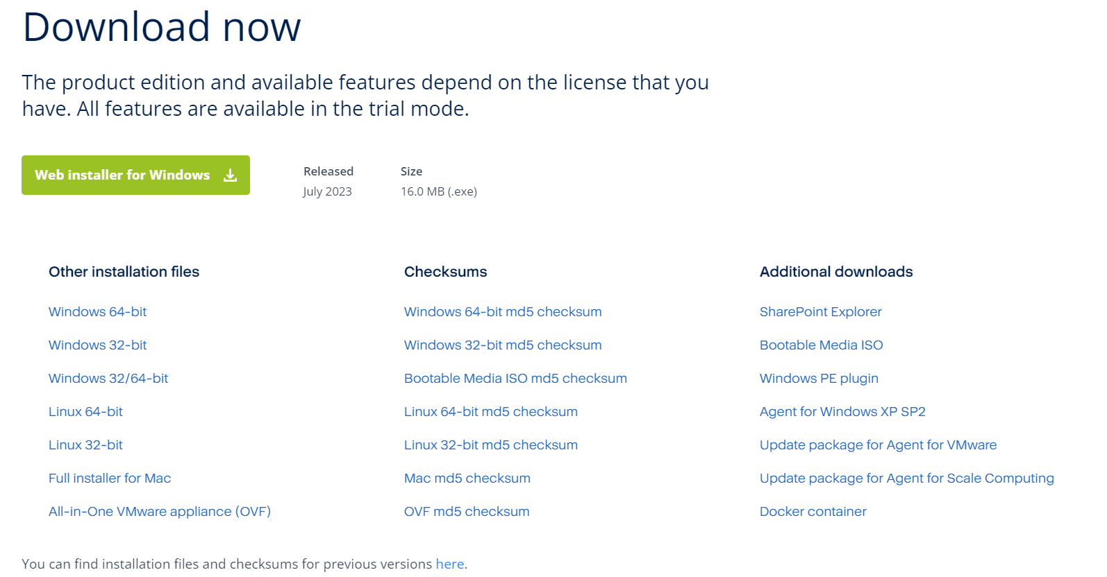 Acronis Cyber Protect: How to download installation files