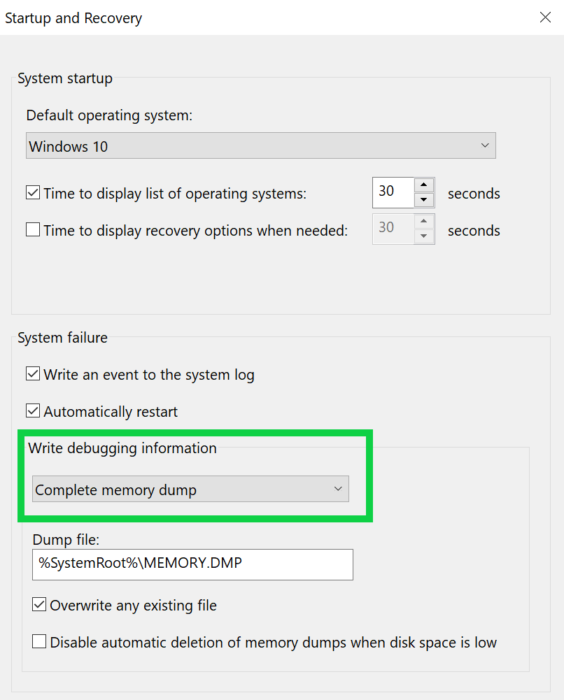 How to collect kernel memory dump
