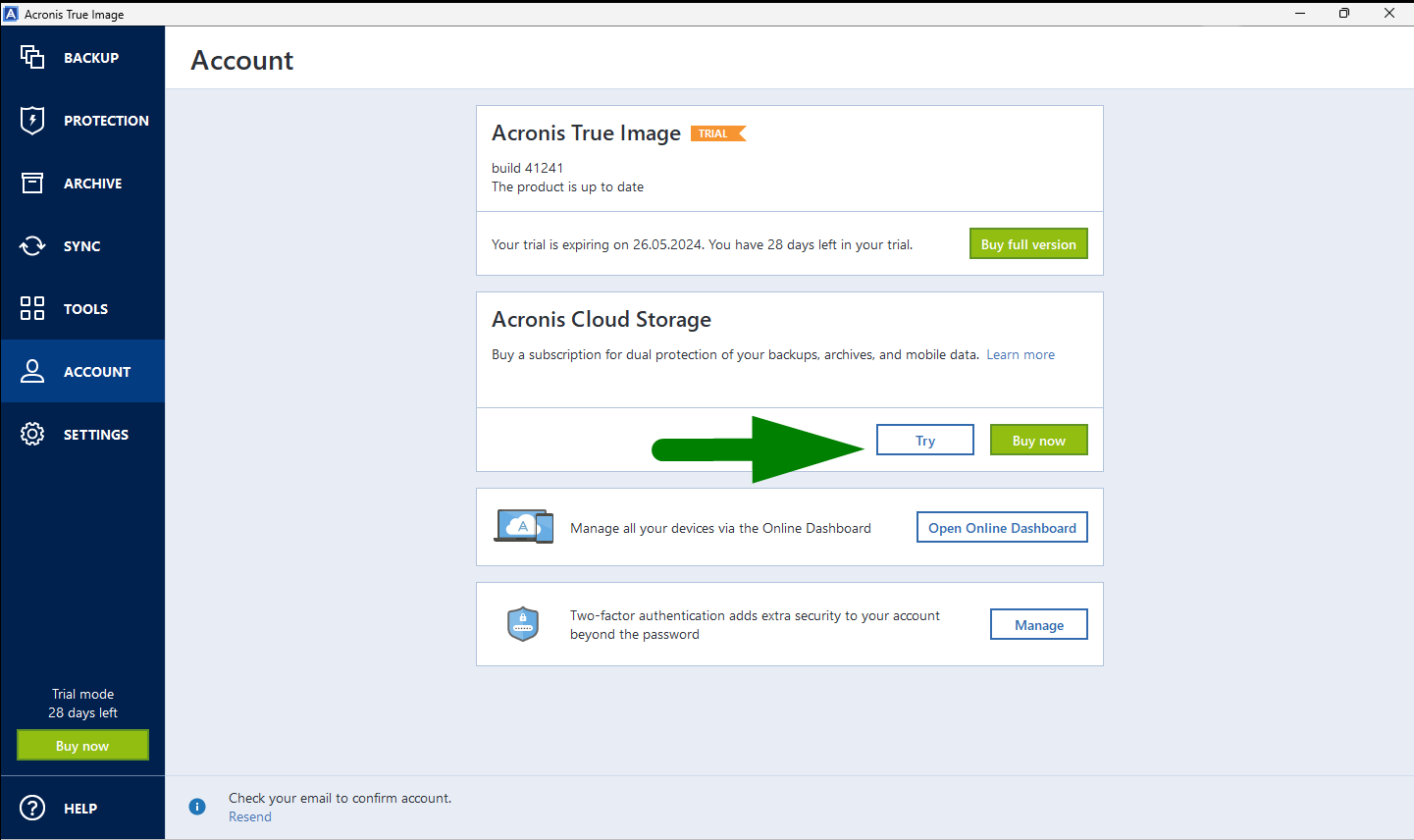 Acronis True Image: How to switch from trial to full