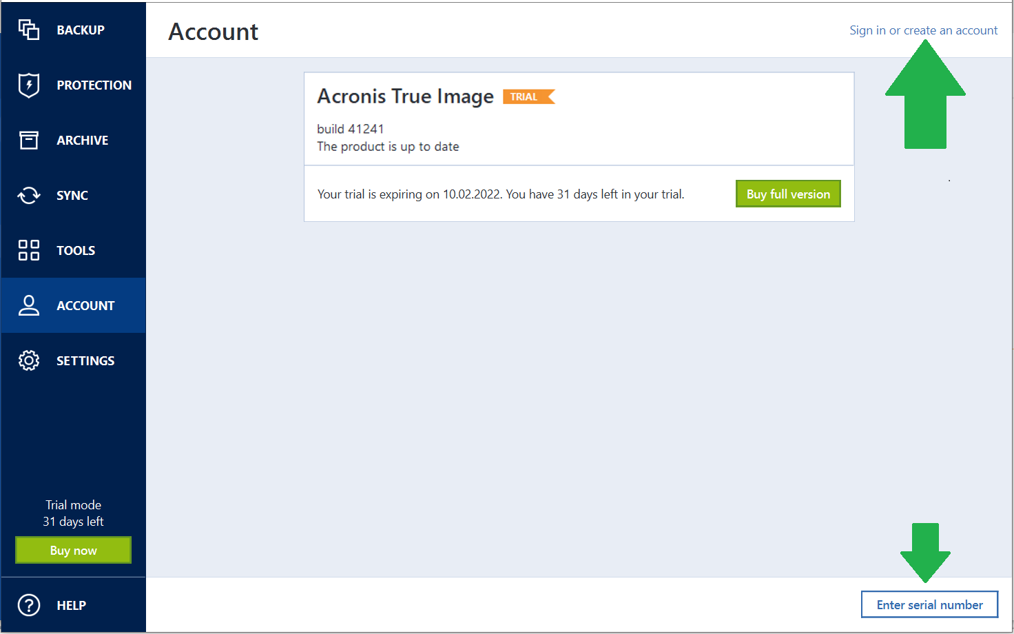 Acronis True Image: How to switch from trial to full